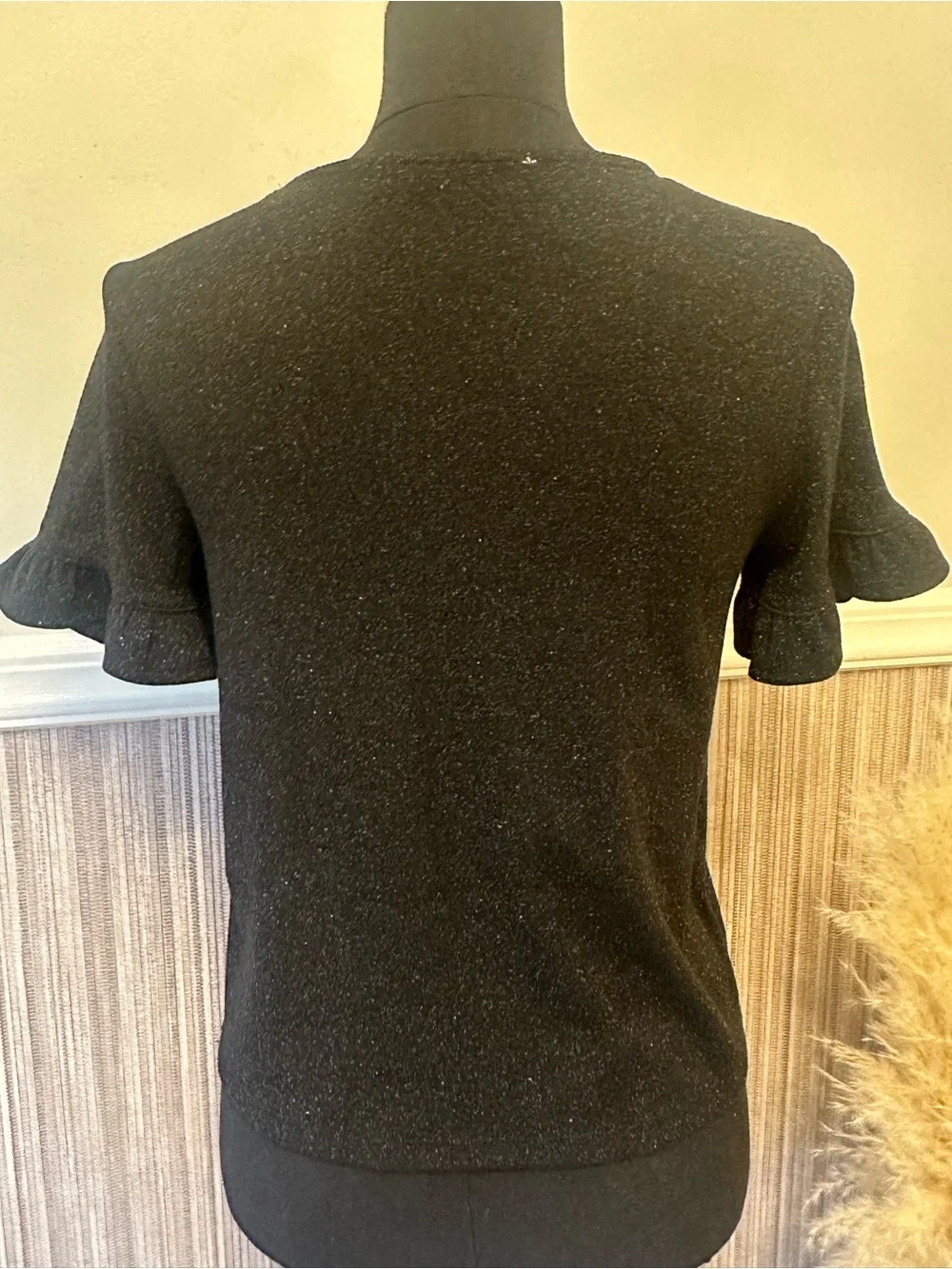 NA-KD Black Glitter Knit Flutter Sleeve Top XS Sparkle Party Blouse - Picture 5 of 7